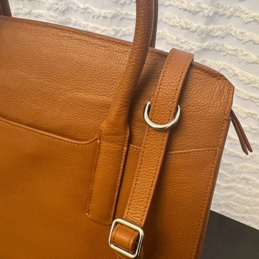 Tan Leather Laptop Tote - Structured Women's Work Bag by Wool and Oak